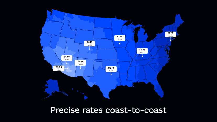 Accurate USPS shipping rates by zone across the United States