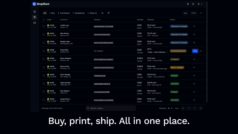 Shopify order management with shipping labels and tracking