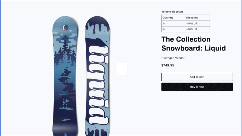 Tier table with discounts on a product page