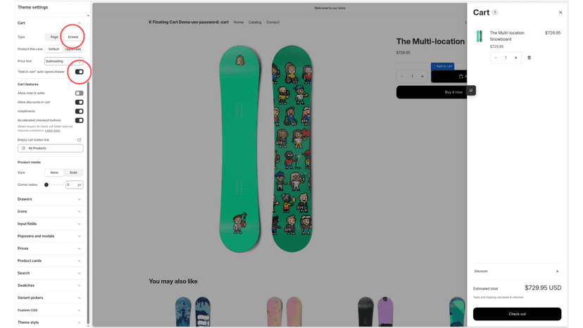 Cart Drawer Activation K Floating Cart button for Shopify