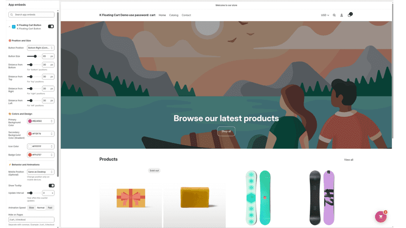Settings Extension K Floating Cart button for Shopify