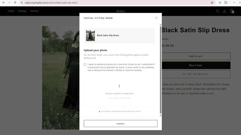 Try On with AI Modal on a product page