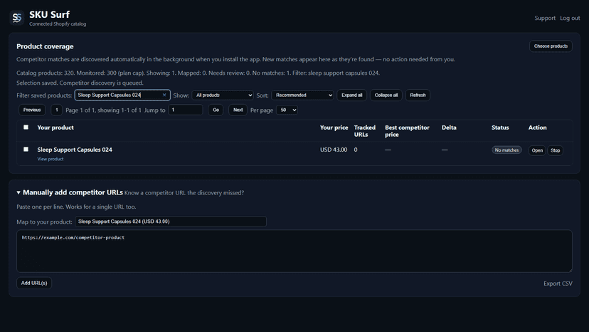 Manual competitor URL entry