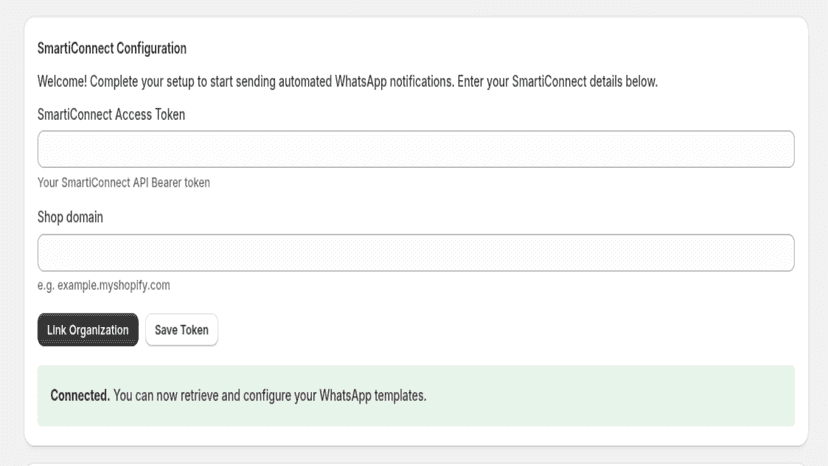 Connect shopify and share whatsapp notification
