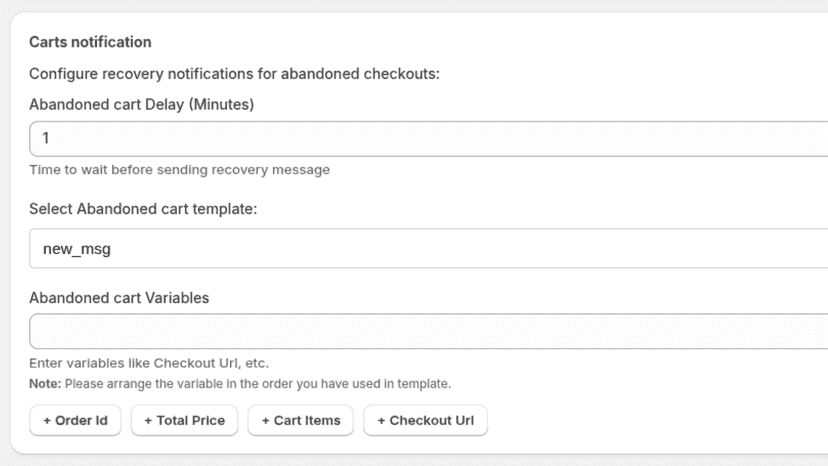 Share Whatsapp notification for abandoned cart
