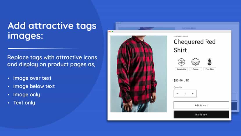 Tag images displayed on product page