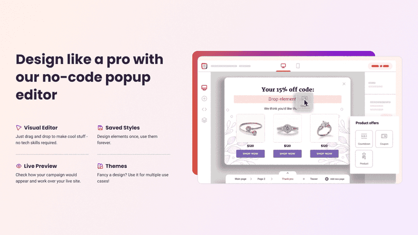 Visual, drag & drop popup editor