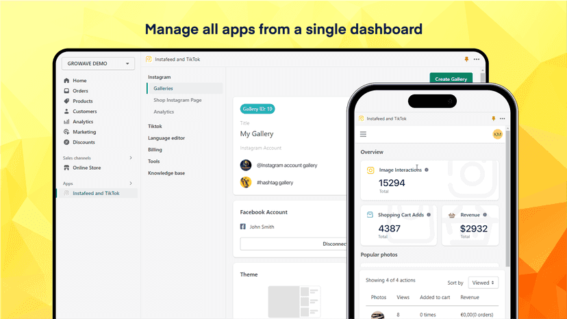 Instagram photos dashboard screenshot on desktop and mobile