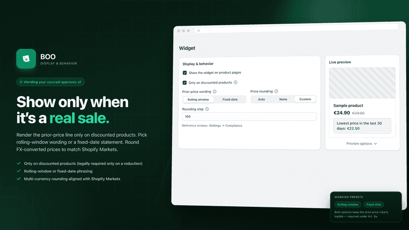 Display and behavior settings for the price history line