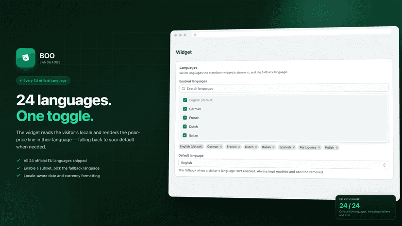 Language settings with 24 EU languages and fallback option