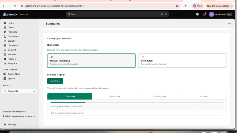 Enrichment running: Fetching products from Shopify catalog
