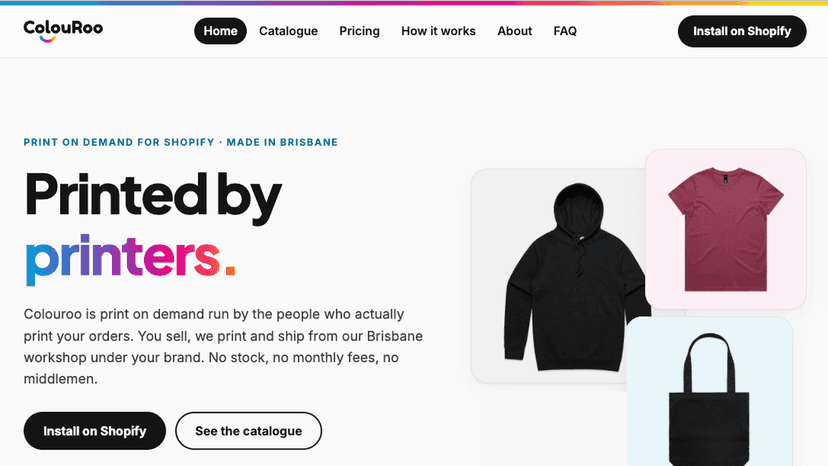 Colouroo catalogue showing tees, hoodies and more