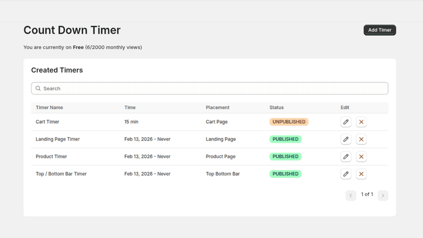 Timers Page