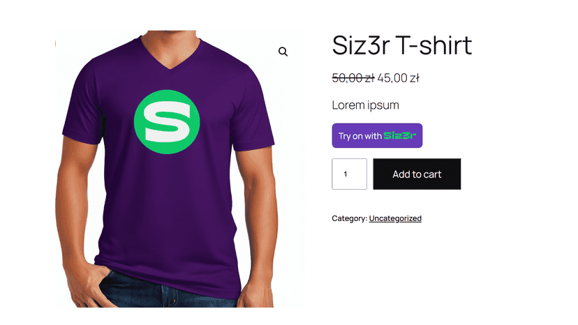 Siz3r button on the product page