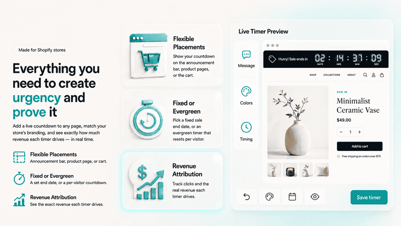 Set up countdown timers with a live storefront preview