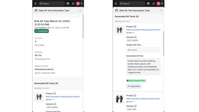 Syncor Alt completed alt text generation task page in mobile