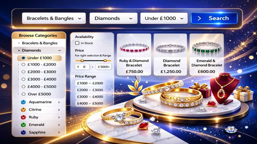 Filter jewellery by material and price range
