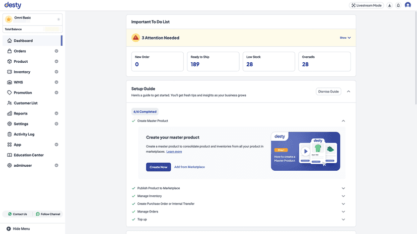 Desty Omnichannel Dashboard