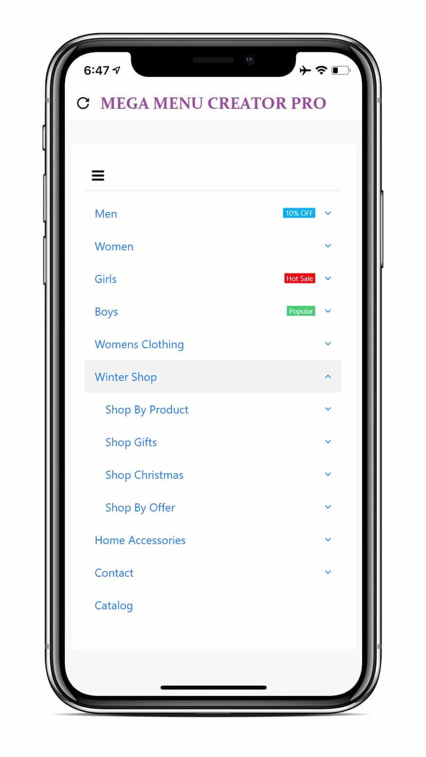 Mega Menu - Mobile Creator