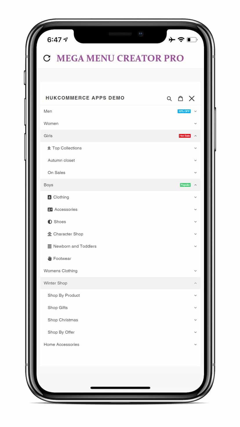 Mega Menu - Mobile Frontend