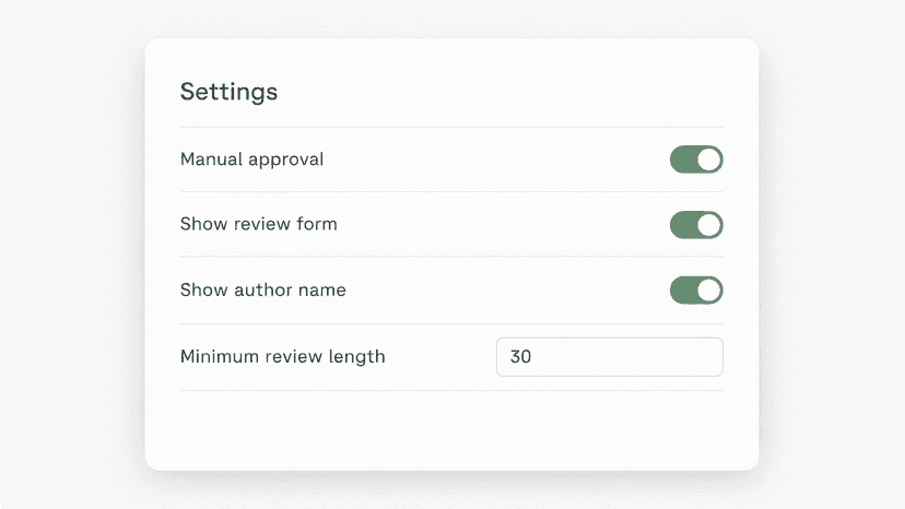 Storefront review settings panel