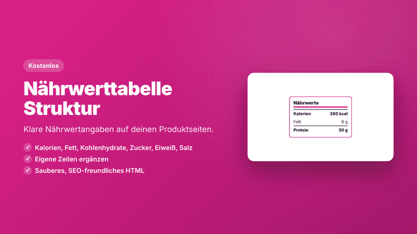Nährwerttabelle Startbild mit Funktionsübersicht