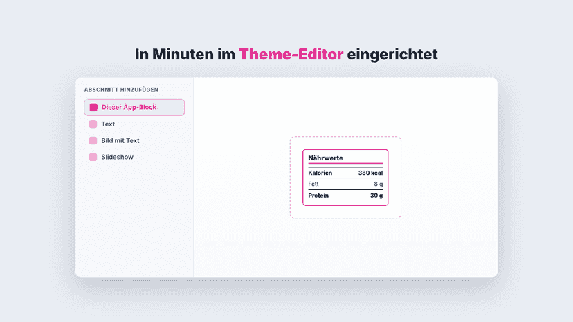 Nährwerttabelle im Theme-Editor hinzufügen