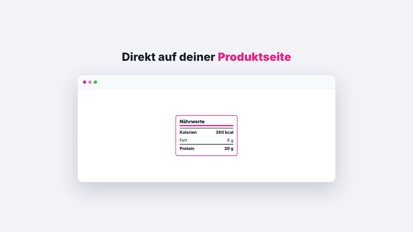 Nährwerttabelle direkt auf der Produktseite im Shop