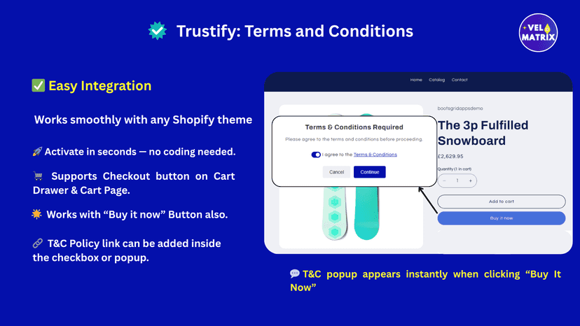 Works with cart and “Buy it now” buttons