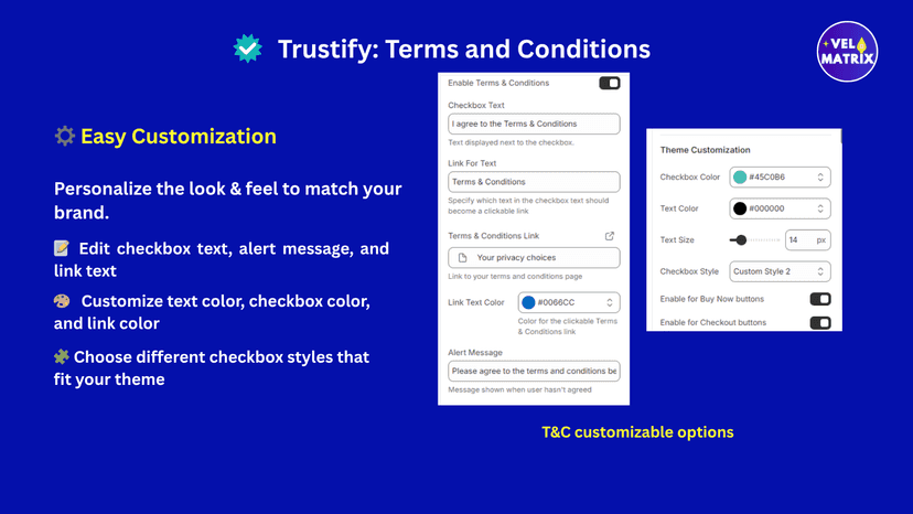 Customize checkbox text, colors, and style