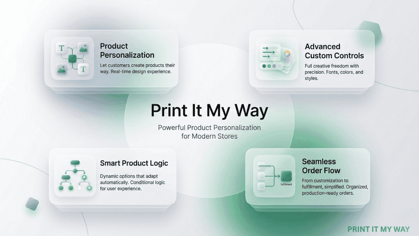Print It my way app dashboard and storefront preview