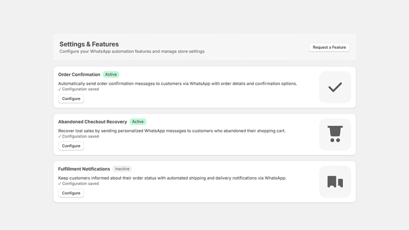 WhatsApp automation settings with template customization