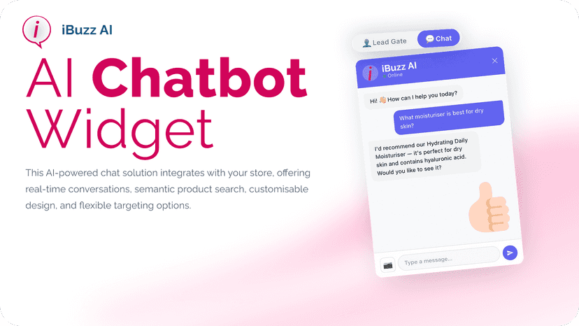 AI chat widget showing a moisturiser product recommendation
