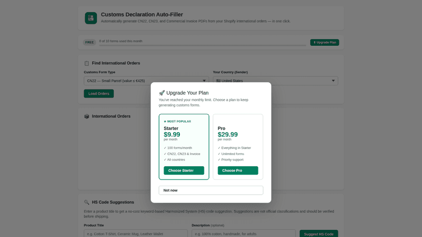 International orders ready for one-click customs forms