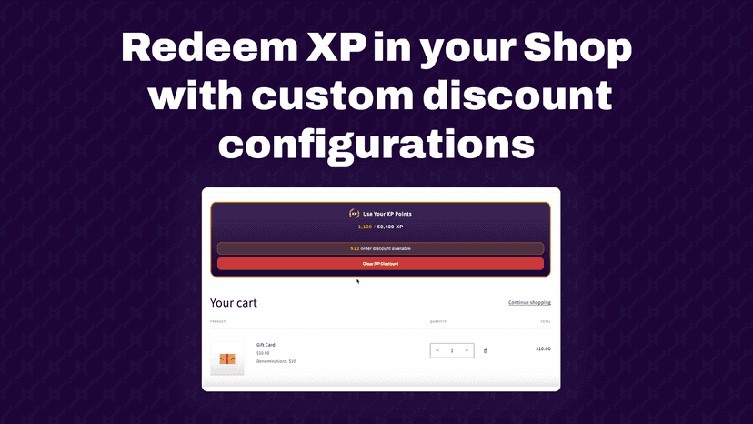 Redeem XP in your Shop with custom discount configurations