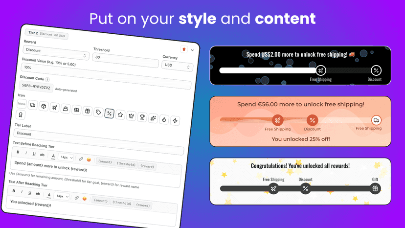 Progress bar with full fonts, colors and style customization