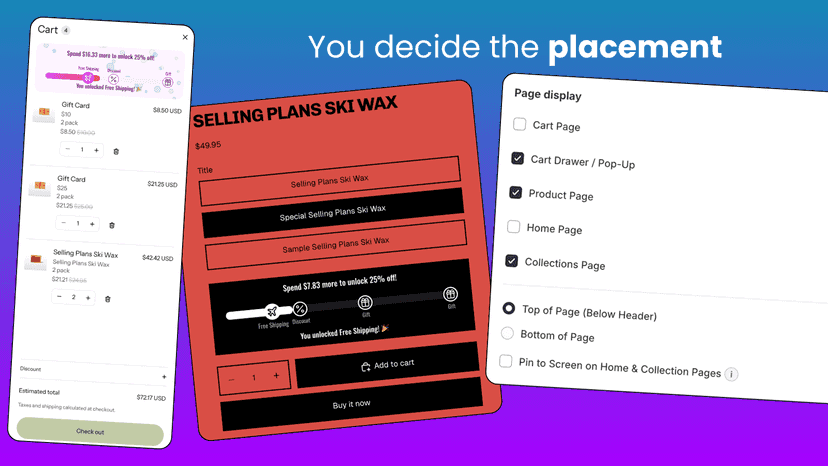 Progress bar in drawer cart, cart page, product page and so on