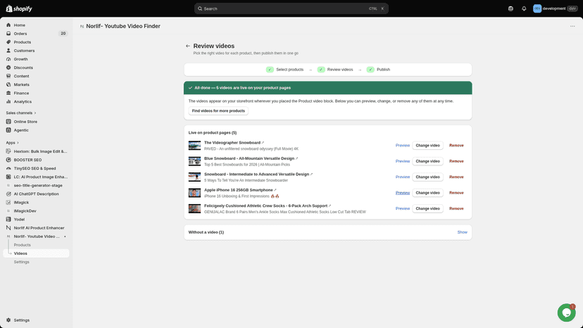 Published videos live on product pages, easy to manage