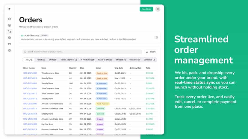 Streamlined order management and tracking dashboard