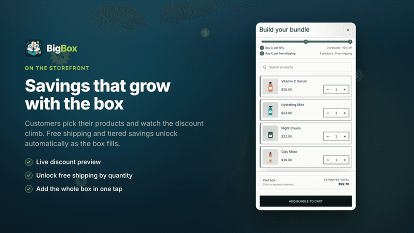 Build your box drawer on a product page with tier progress