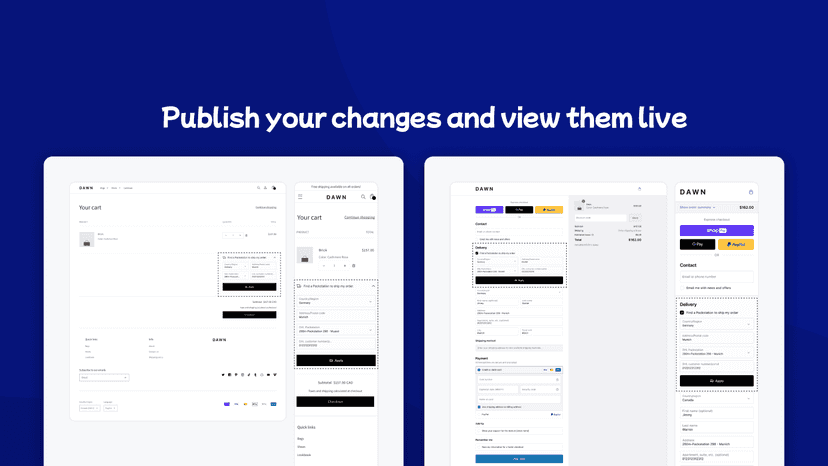 Screenshot of app placement in cart and checkout