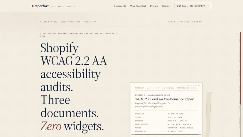 Paperfort dashboard with WCAG 2.2 AA audit and accessibility sta
