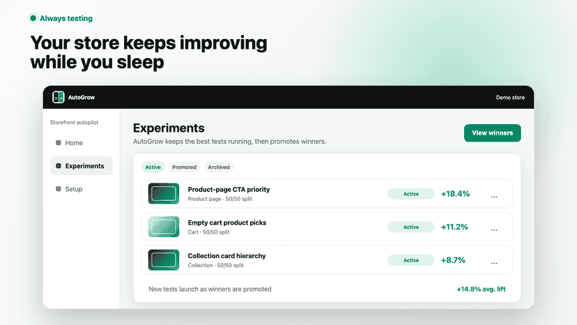 Experiments view with active tests