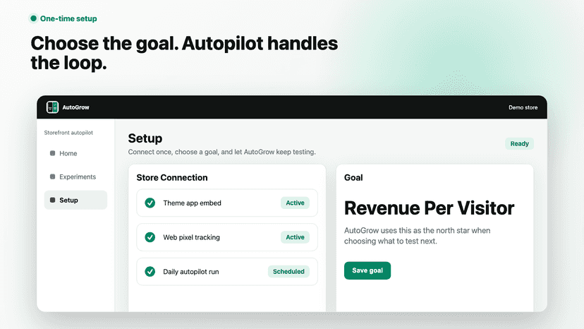 Setup screen for goals and experiment limits