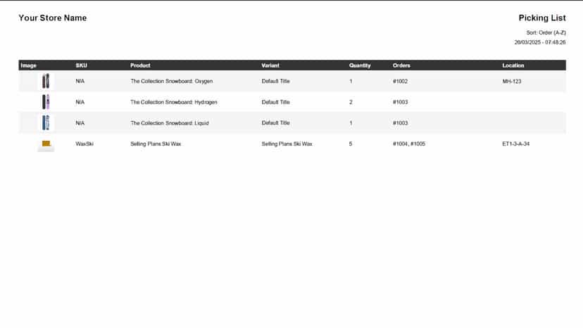 PDF Picking List