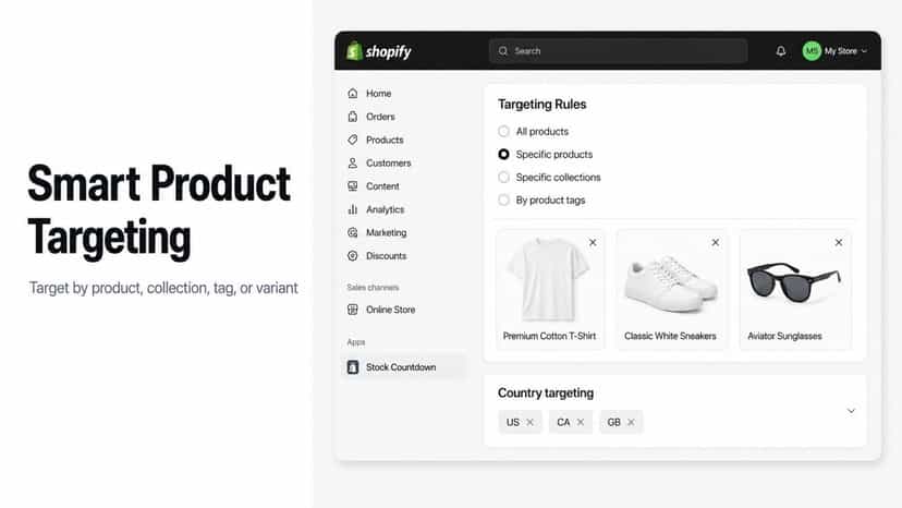 Product and collection targeting for stock countdown alerts