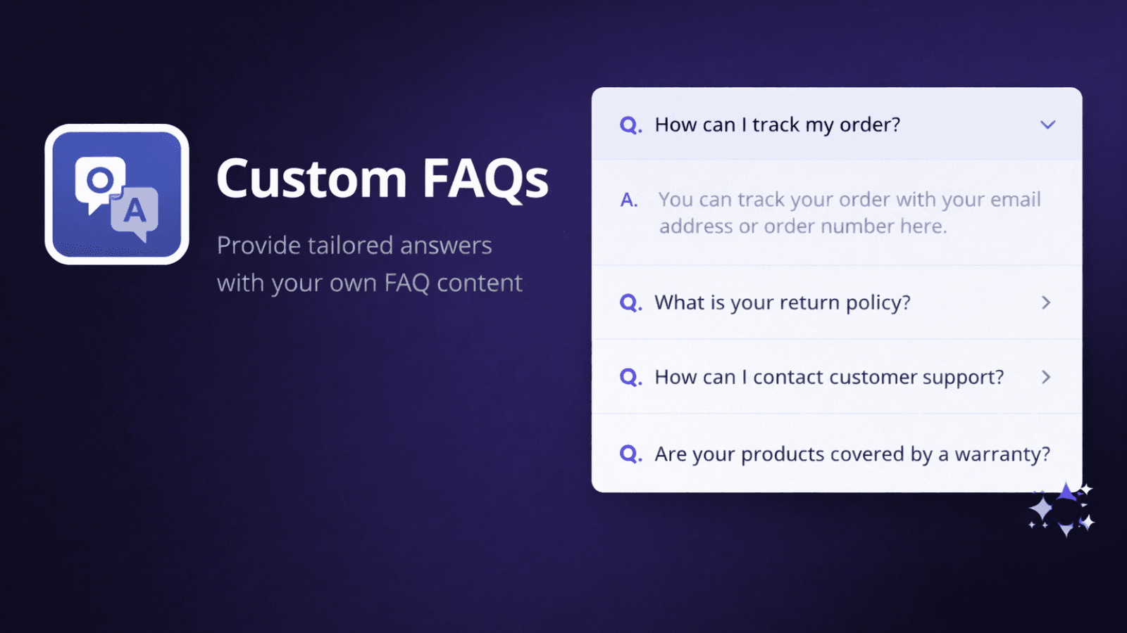 Custom FAQ list with questions and answers