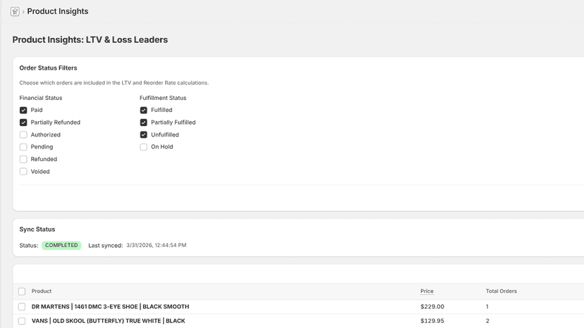 order status filtering