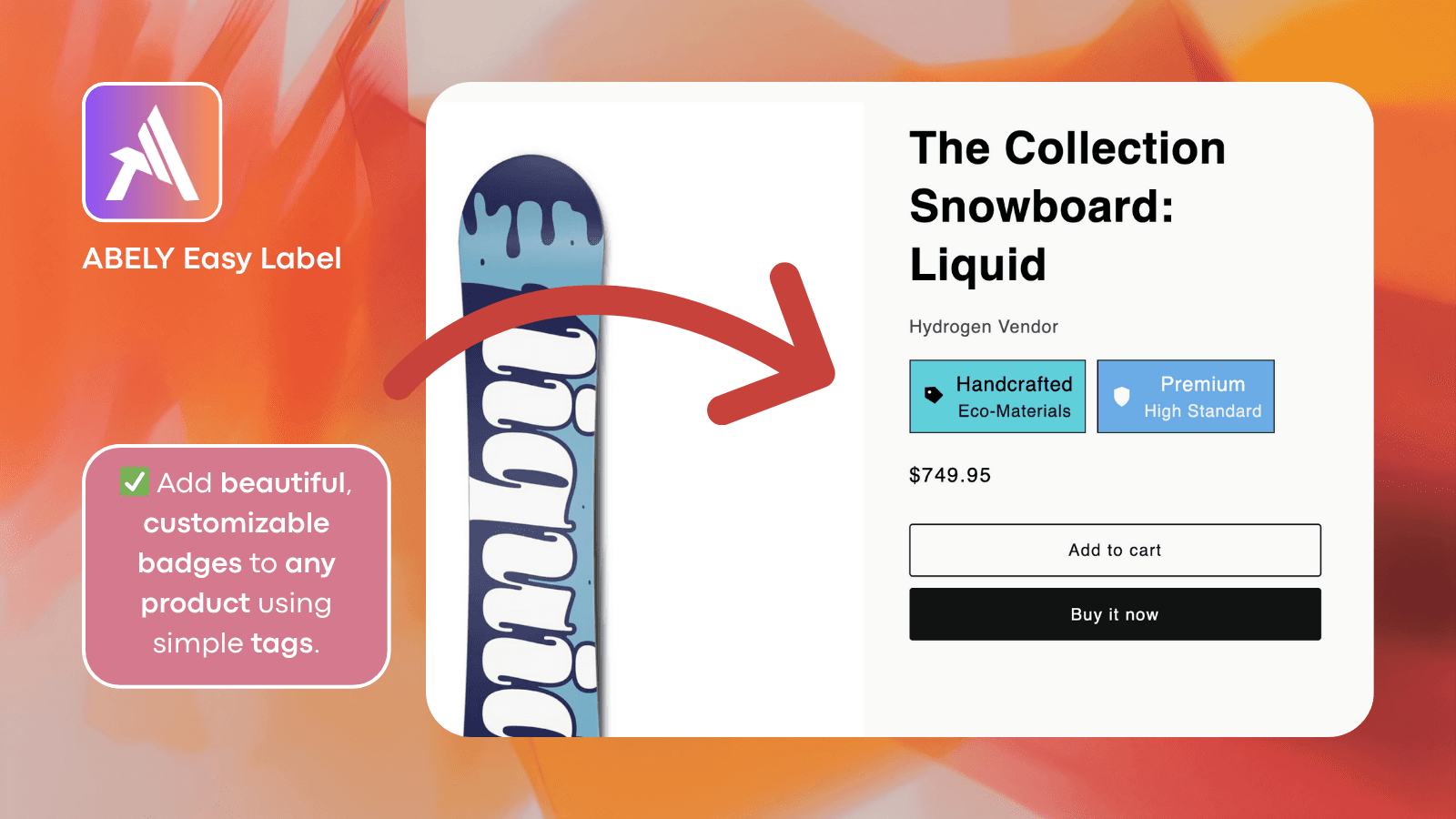 Product page showing customizable Easy Label badges