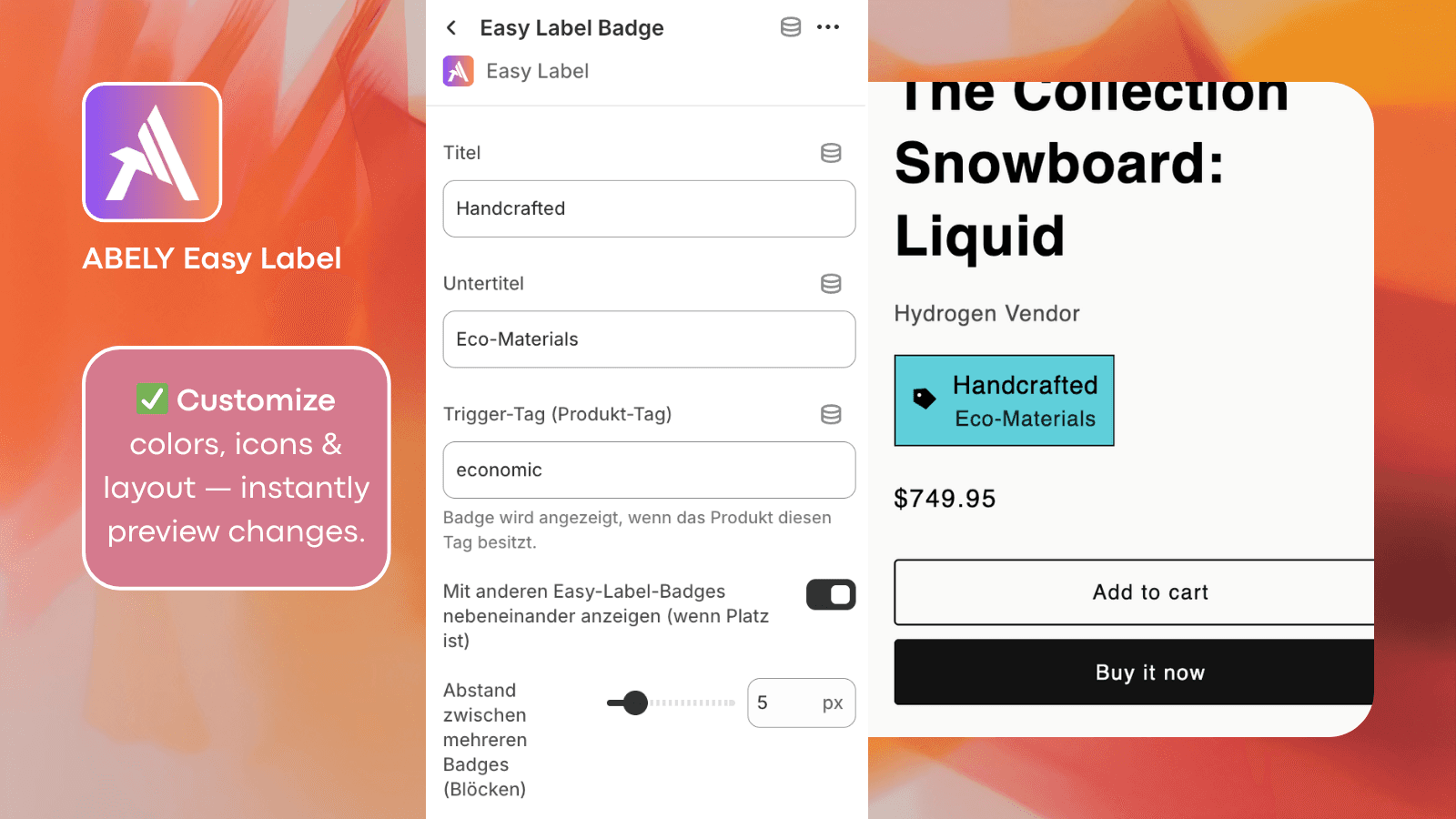 Easy Label badge settings in Shopify theme editor